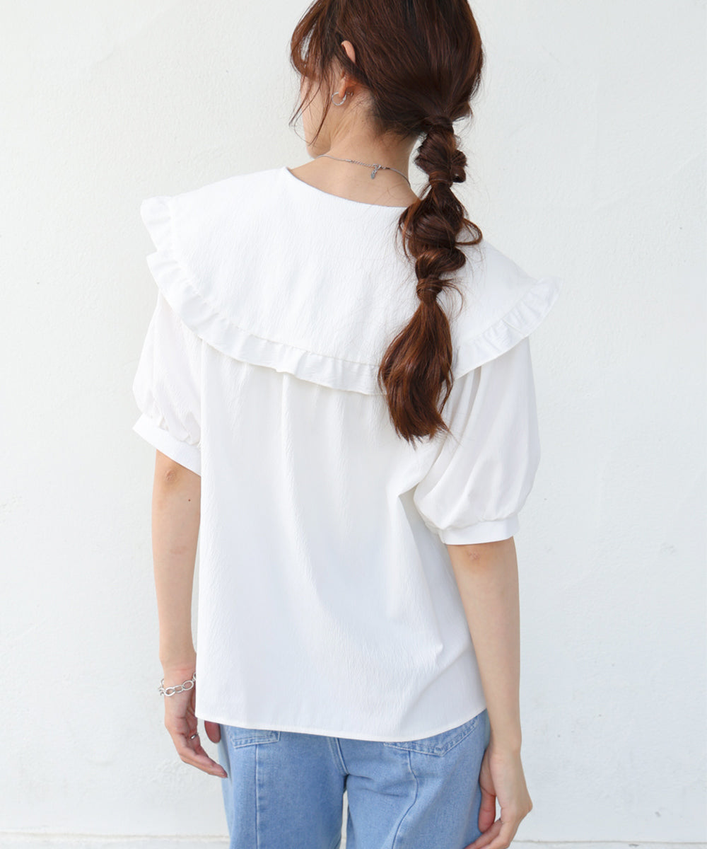 ビックカラーハーフスリーブブラウス