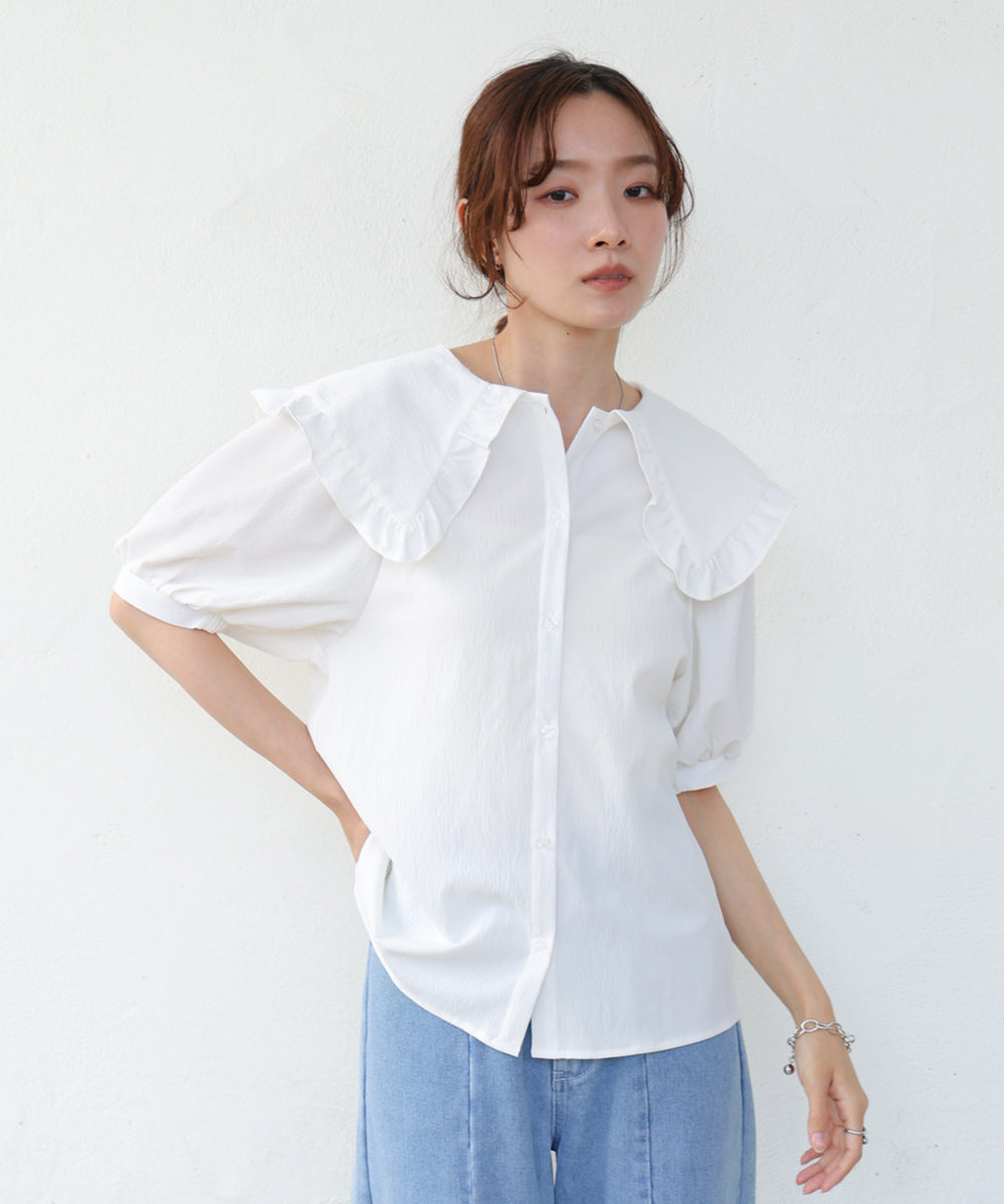 ビックカラーハーフスリーブブラウス