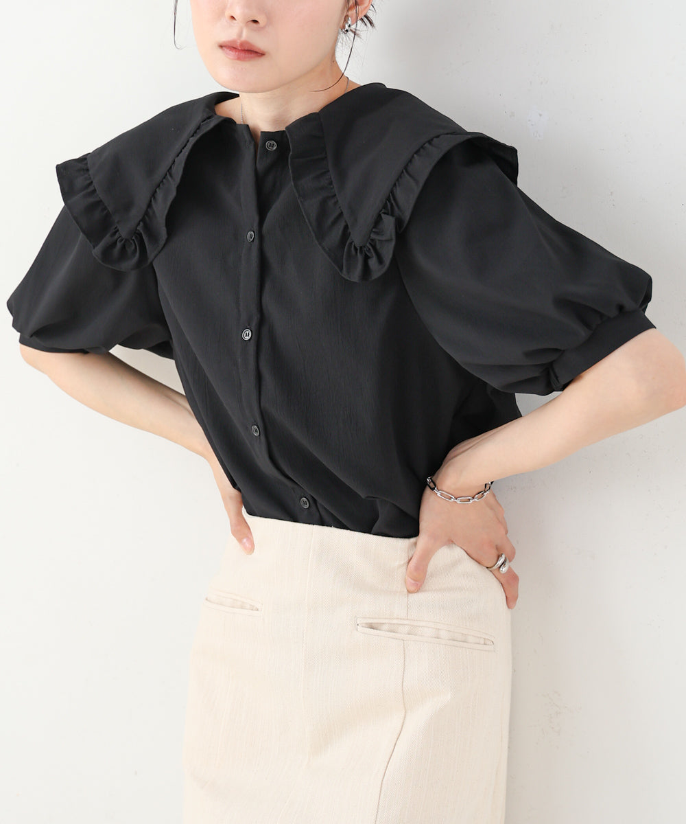 ビックカラーハーフスリーブブラウス