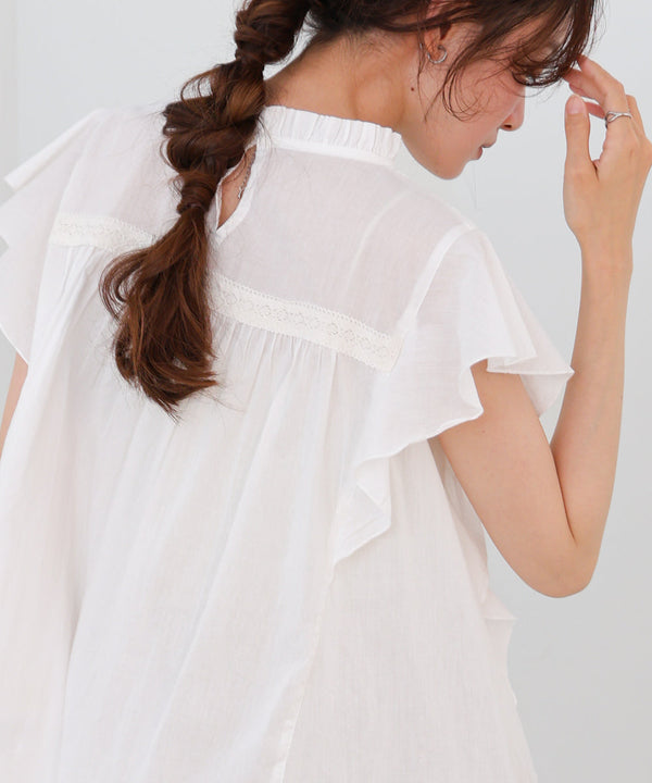 キャンブリックボイル　ピンタックフリルブラウス