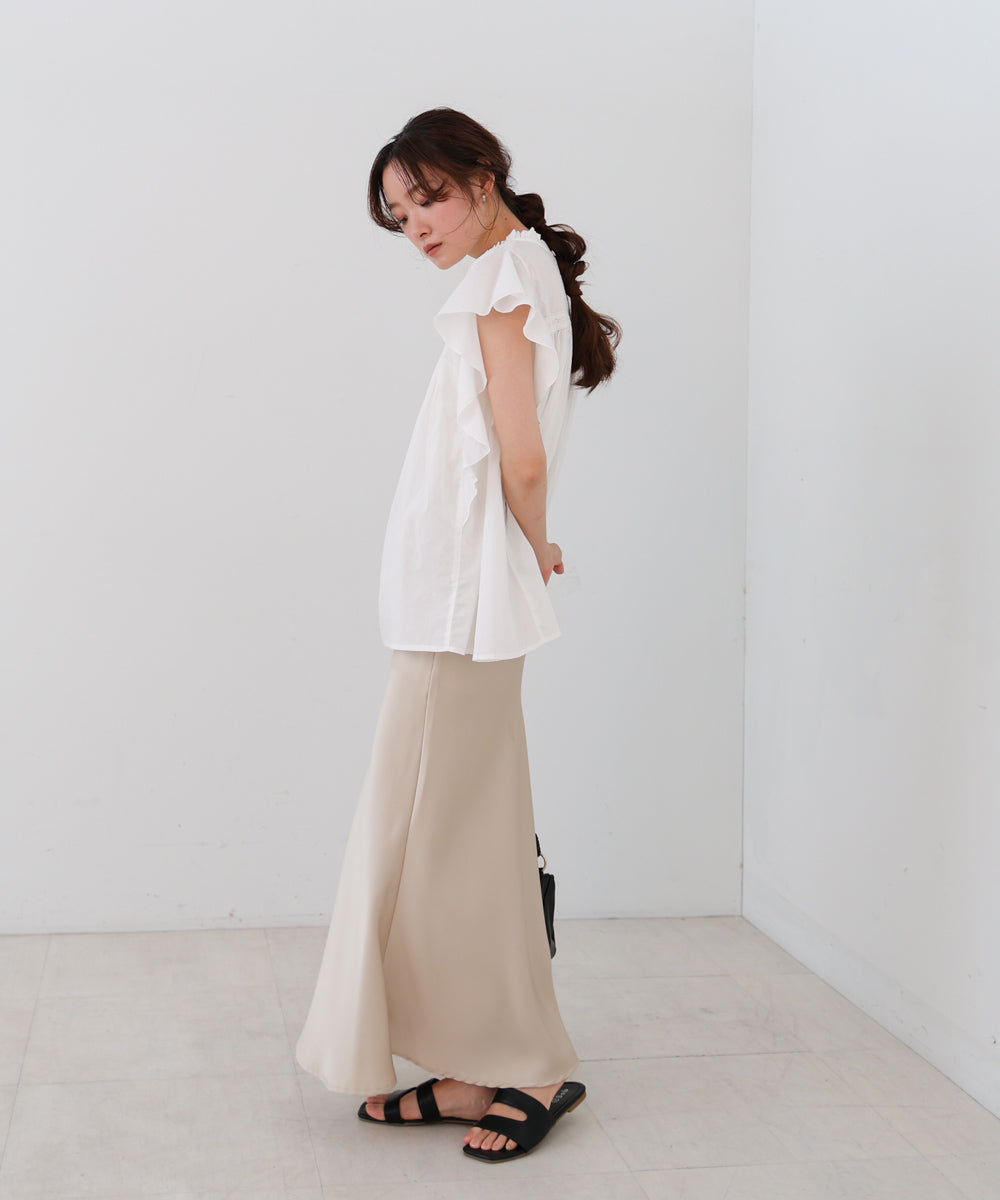 キャンブリックボイル　ピンタックフリルブラウス