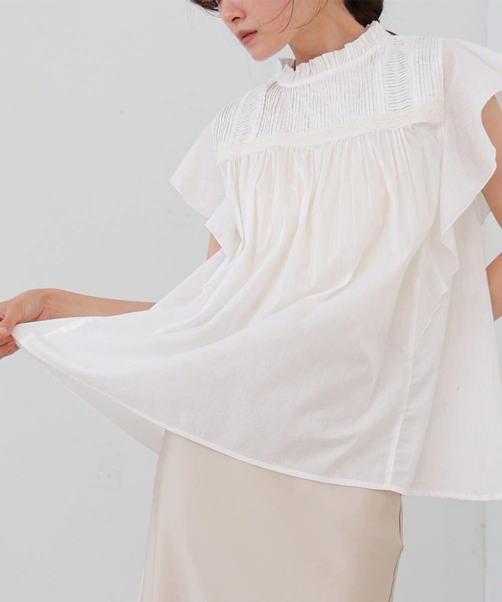 キャンブリックボイル　ピンタックフリルブラウス
