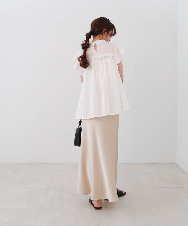 キャンブリックボイル　ピンタックフリルブラウス