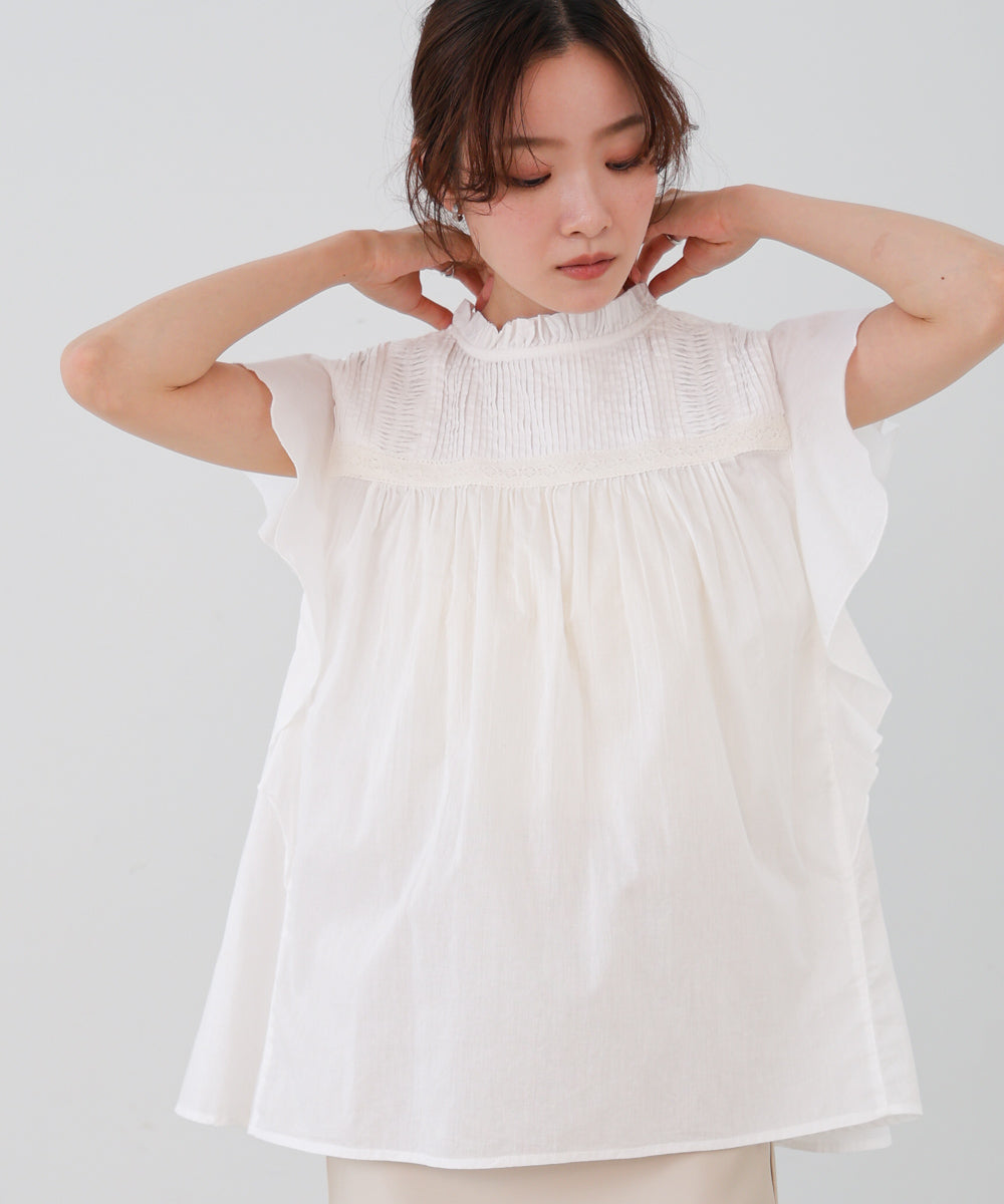 キャンブリックボイル　ピンタックフリルブラウス