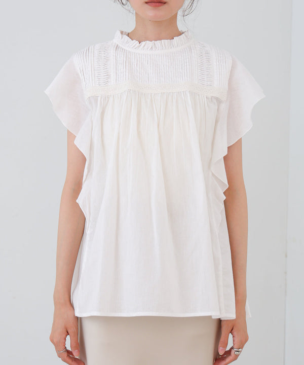 キャンブリックボイル　ピンタックフリルブラウス