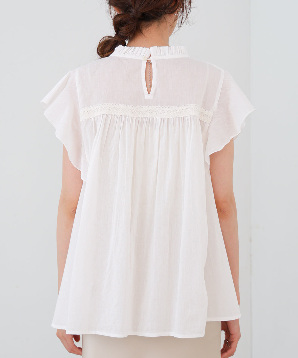 キャンブリックボイル　ピンタックフリルブラウス