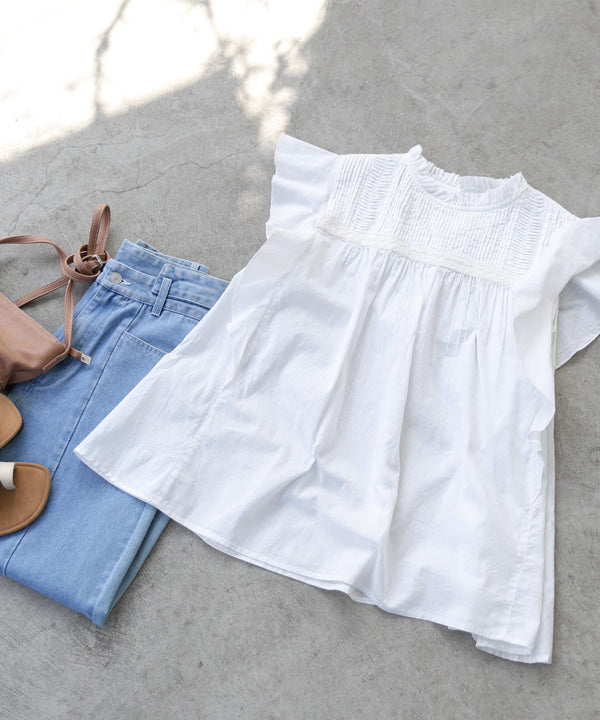 キャンブリックボイル　ピンタックフリルブラウス