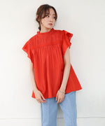 キャンブリックボイル　ピンタックフリルブラウス