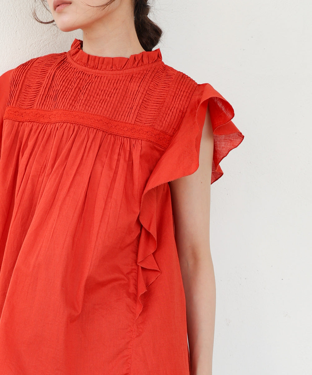 キャンブリックボイル　ピンタックフリルブラウス