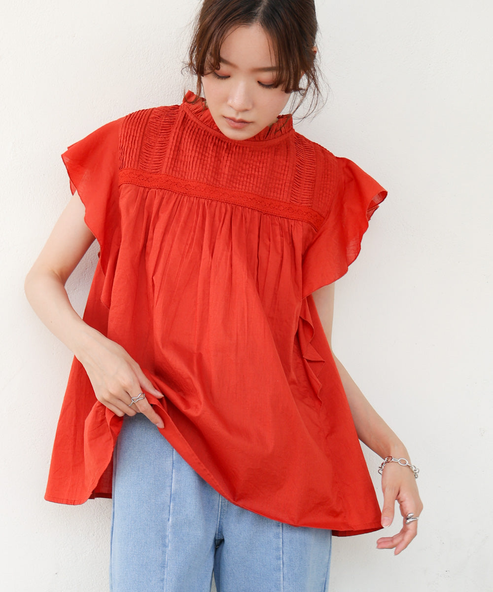 キャンブリックボイル　ピンタックフリルブラウス