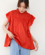 キャンブリックボイル　ピンタックフリルブラウス