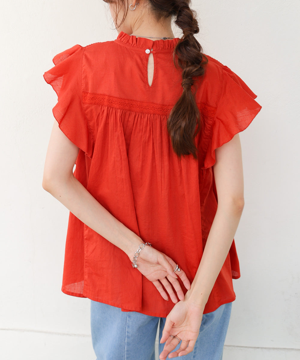 キャンブリックボイル　ピンタックフリルブラウス