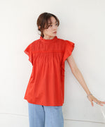 キャンブリックボイル　ピンタックフリルブラウス