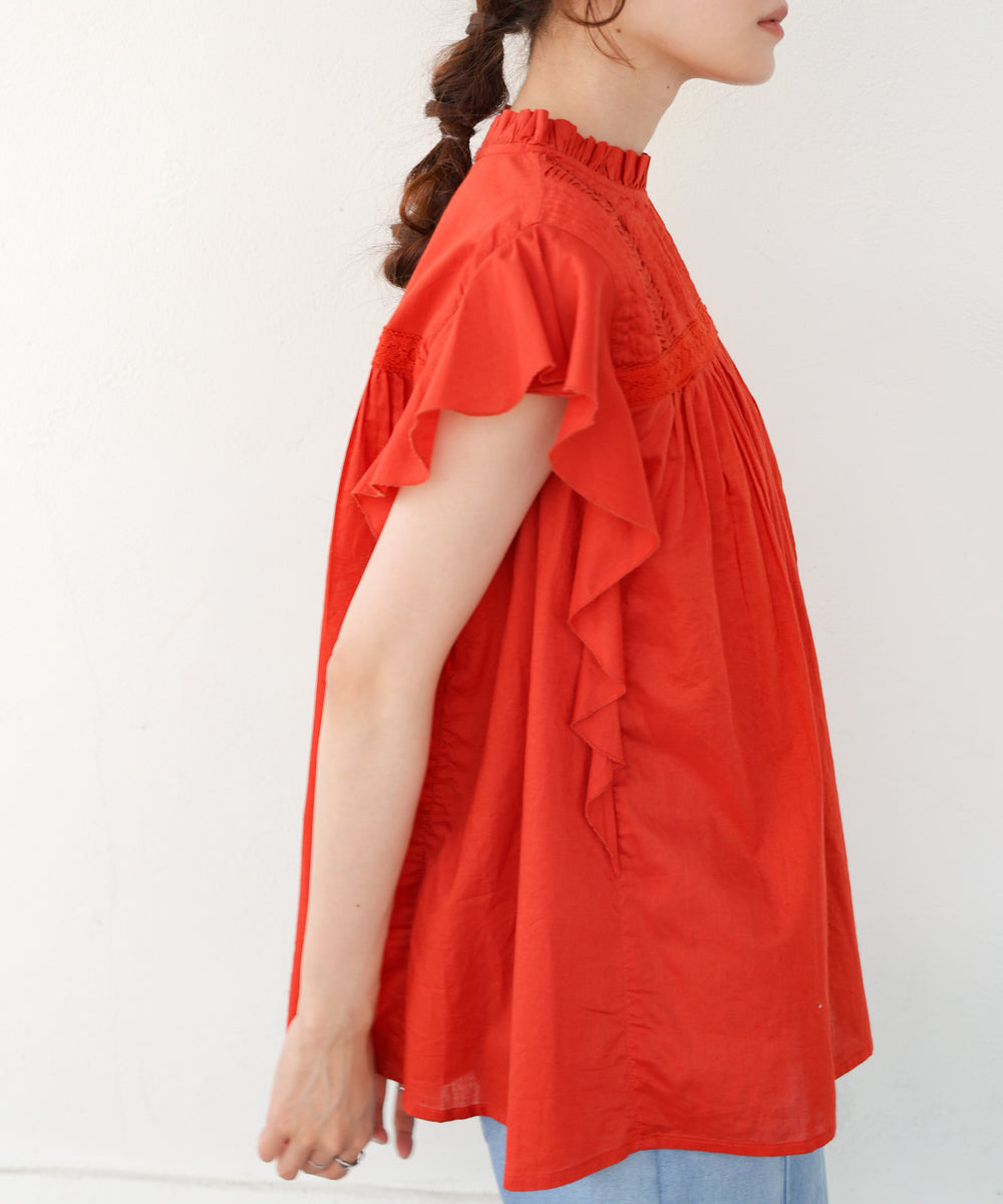 キャンブリックボイル　ピンタックフリルブラウス