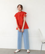 キャンブリックボイル　ピンタックフリルブラウス