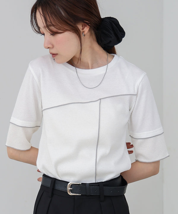 袖切り替えメローリブカットソー