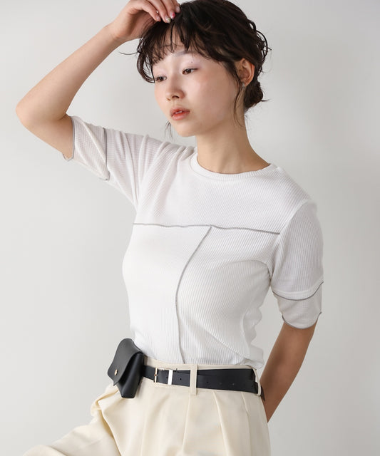 袖切り替えメローリブカットソー