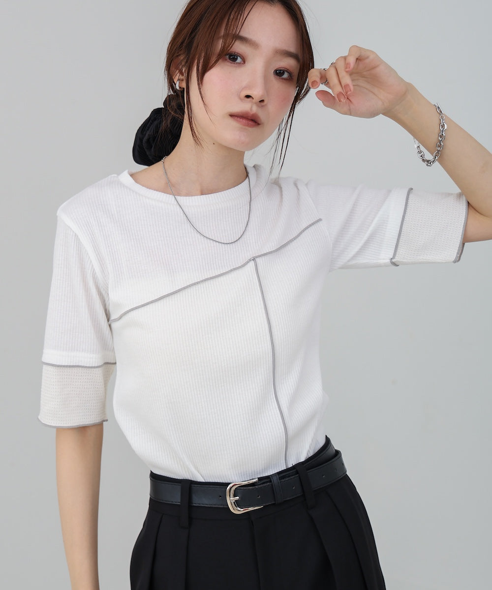 袖切り替えメローリブカットソー