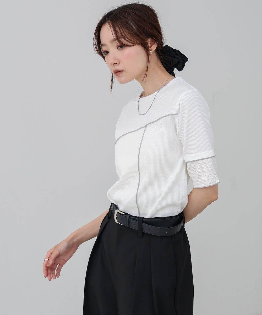 袖切り替えメローリブカットソー