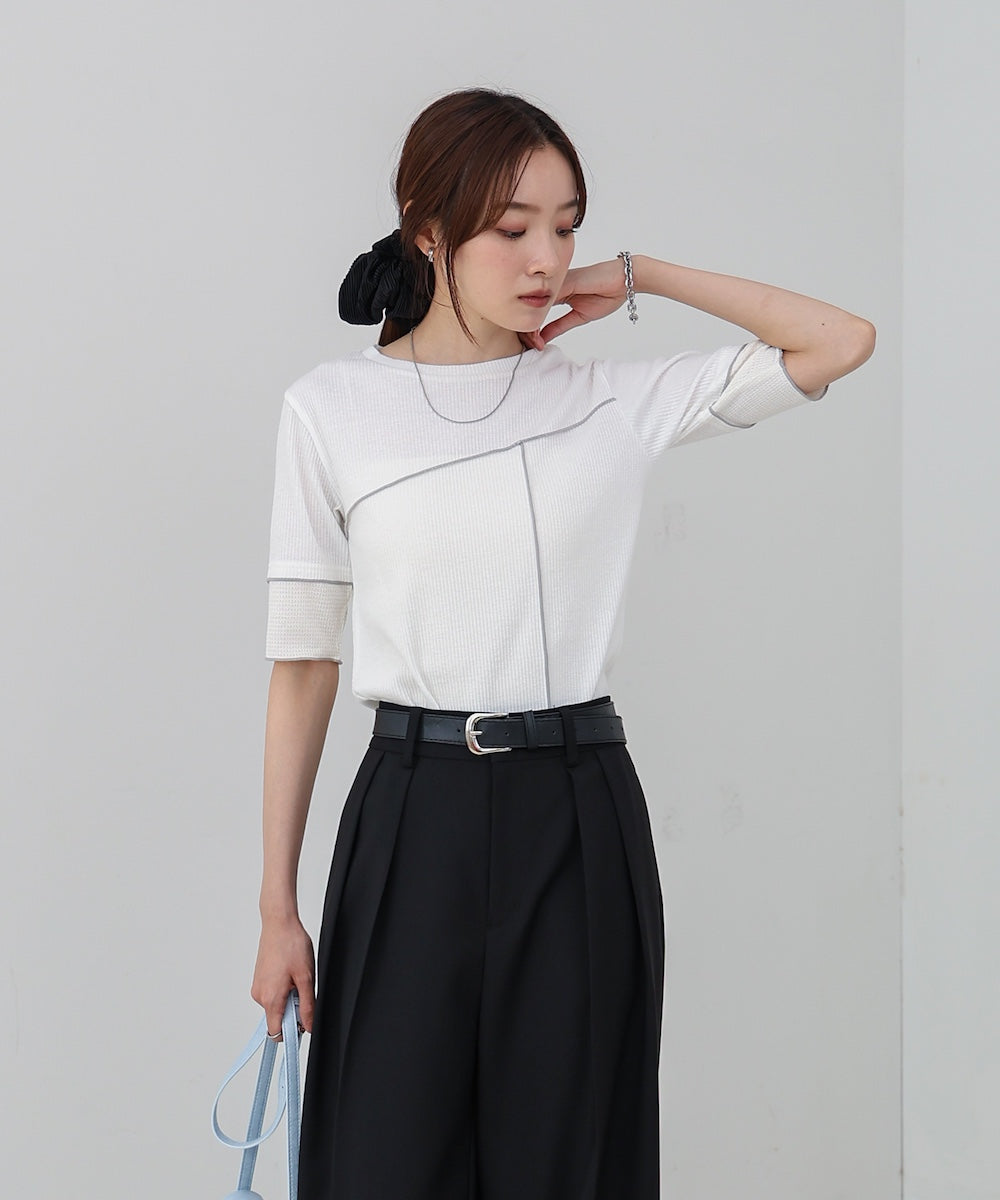袖切り替えメローリブカットソー