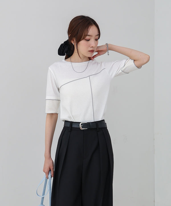 袖切り替えメローリブカットソー