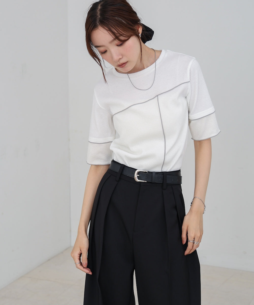 袖切り替えメローリブカットソー