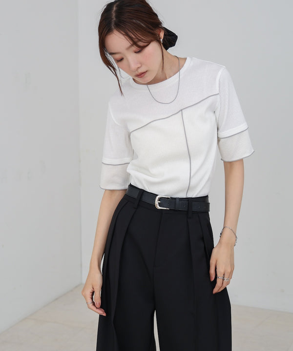 袖切り替えメローリブカットソー