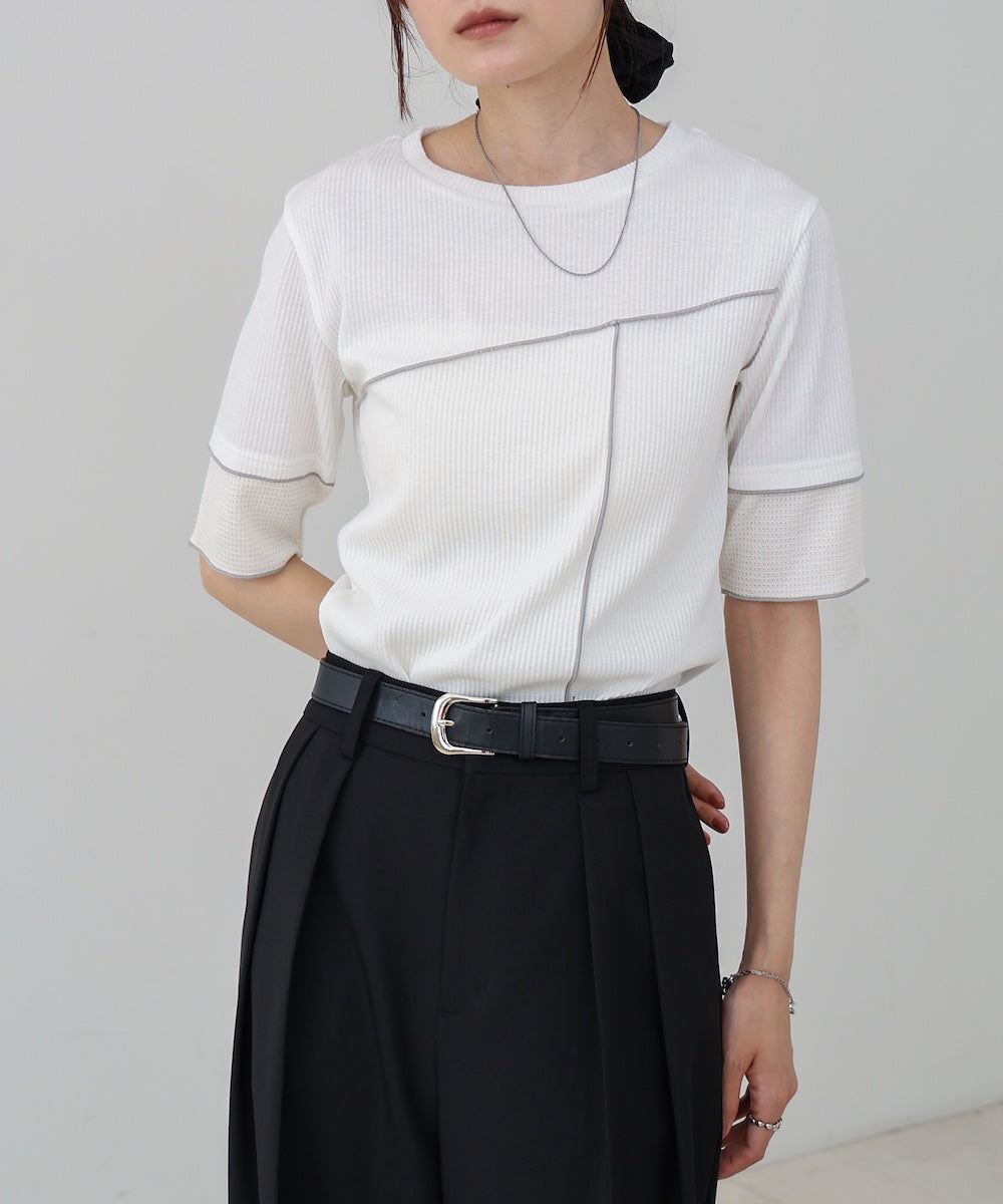 袖切り替えメローリブカットソー