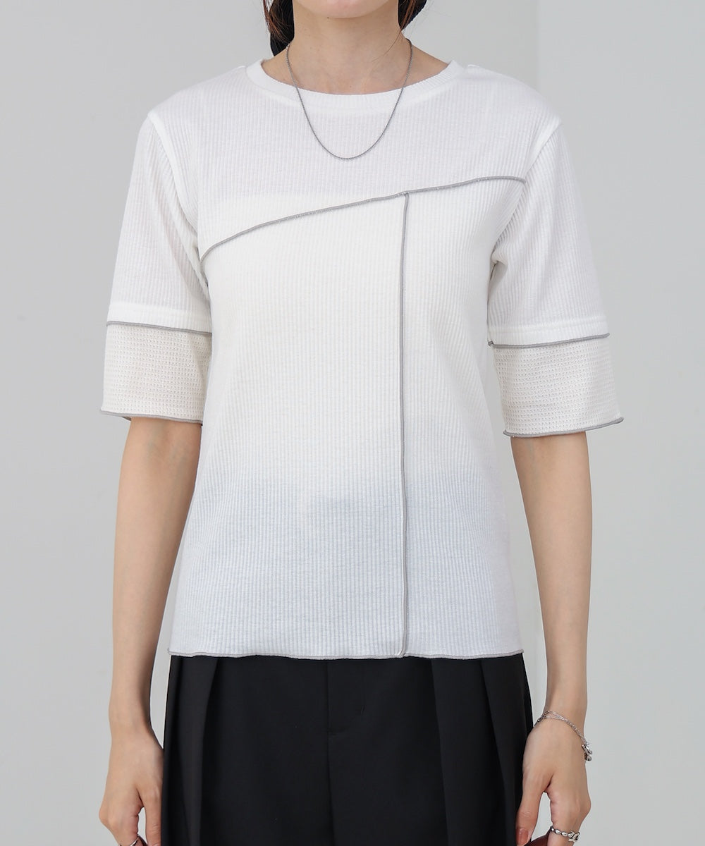 袖切り替えメローリブカットソー