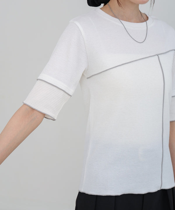 袖切り替えメローリブカットソー