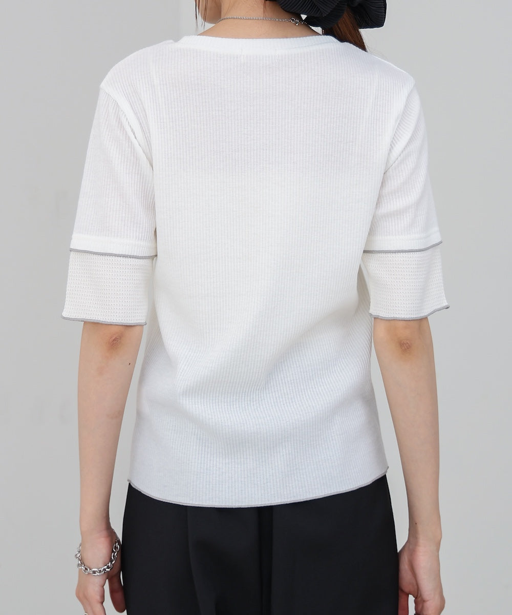 袖切り替えメローリブカットソー