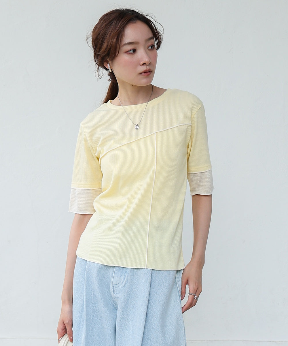 袖切り替えメローリブカットソー