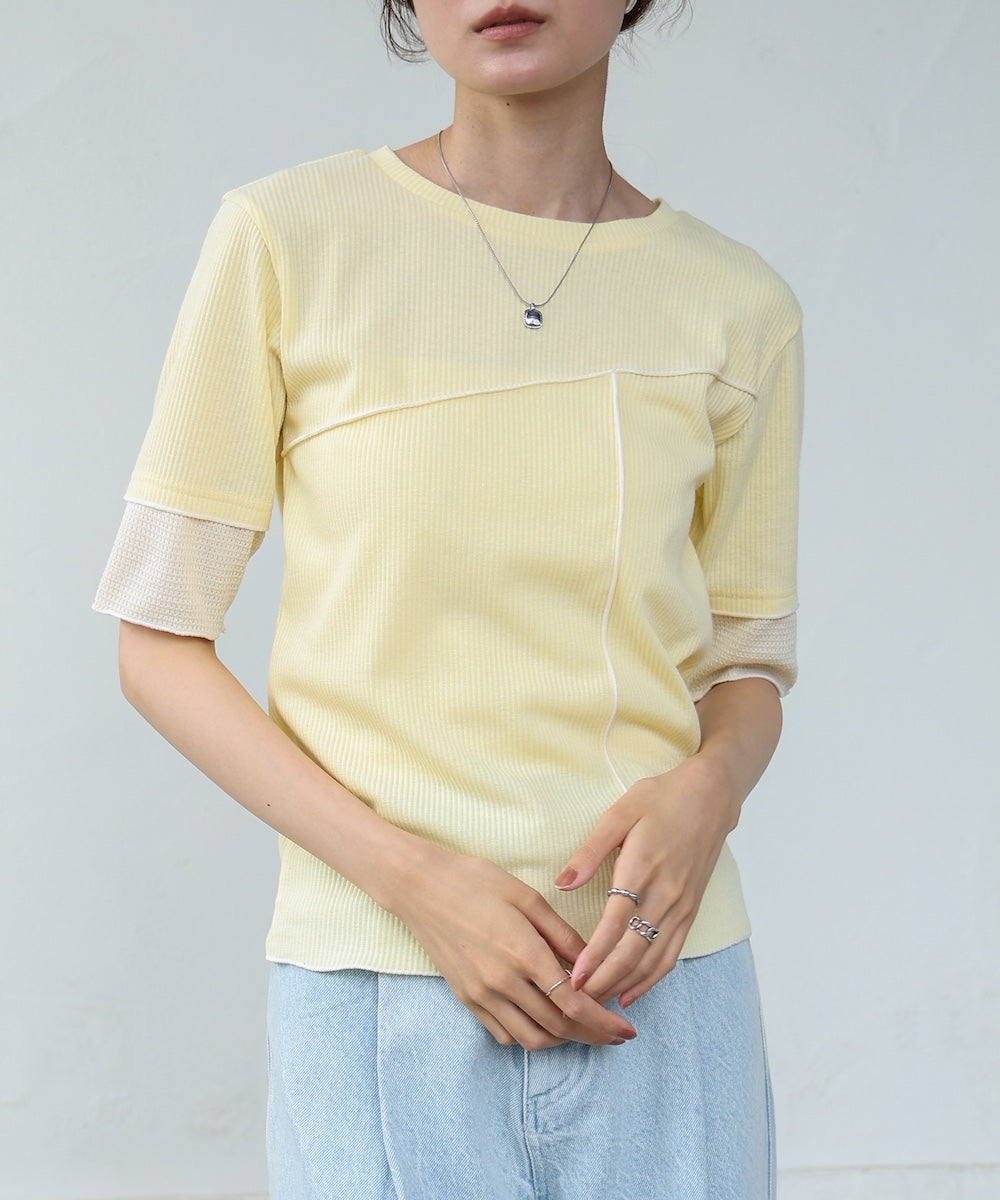 袖切り替えメローリブカットソー