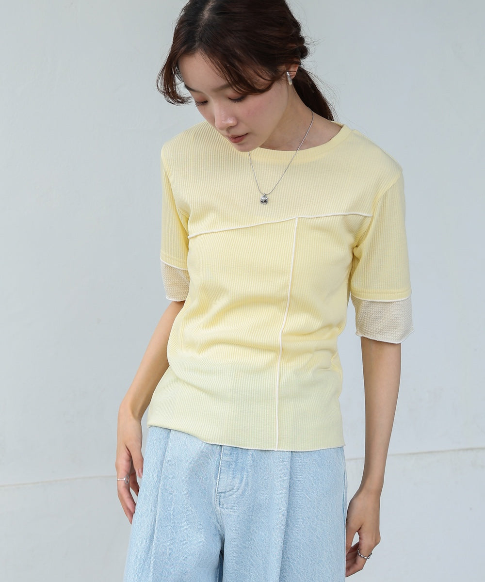 袖切り替えメローリブカットソー