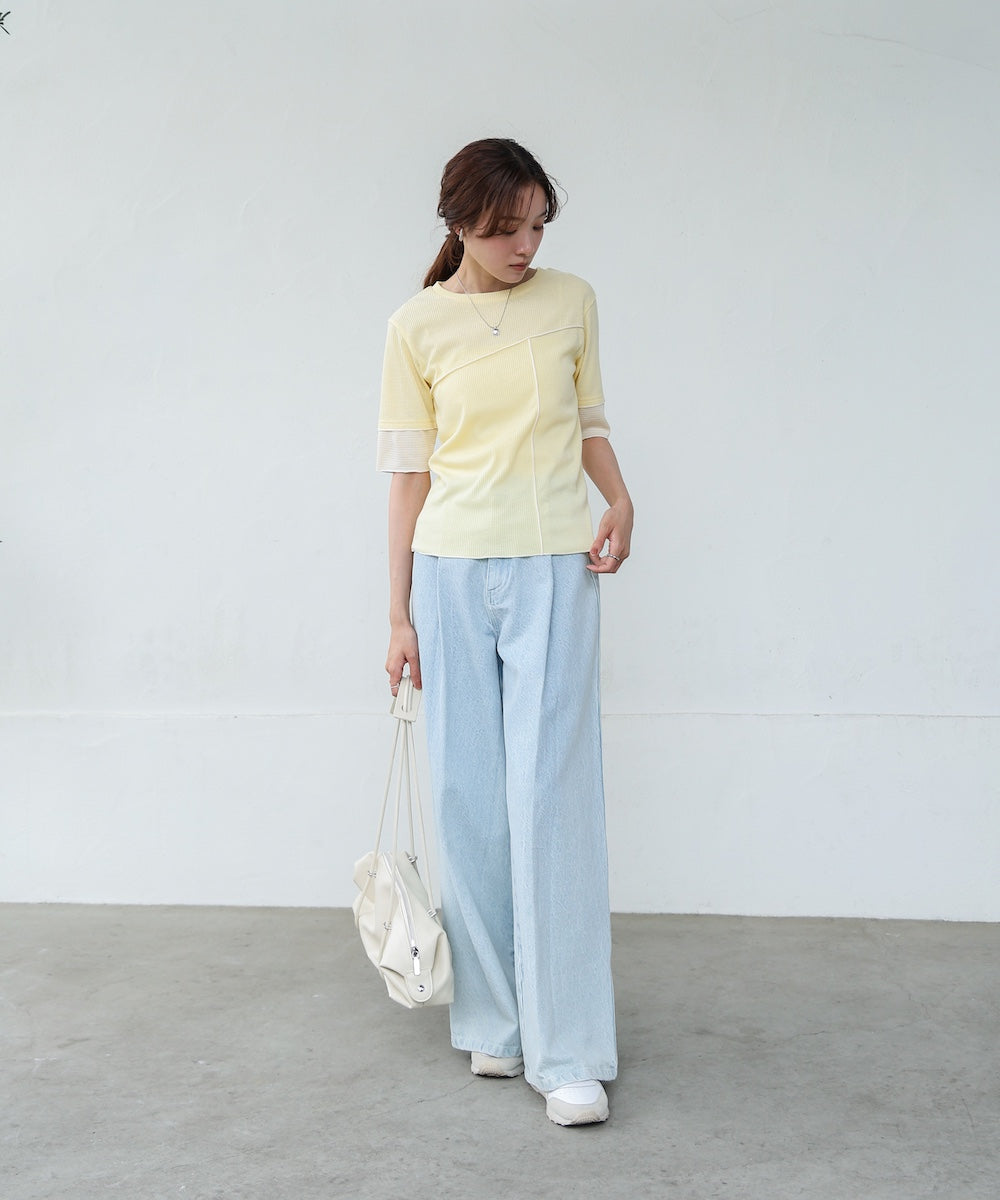 袖切り替えメローリブカットソー