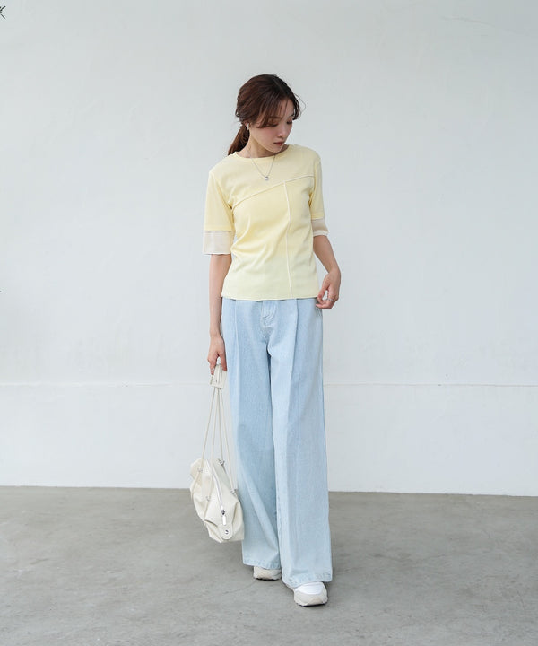 袖切り替えメローリブカットソー