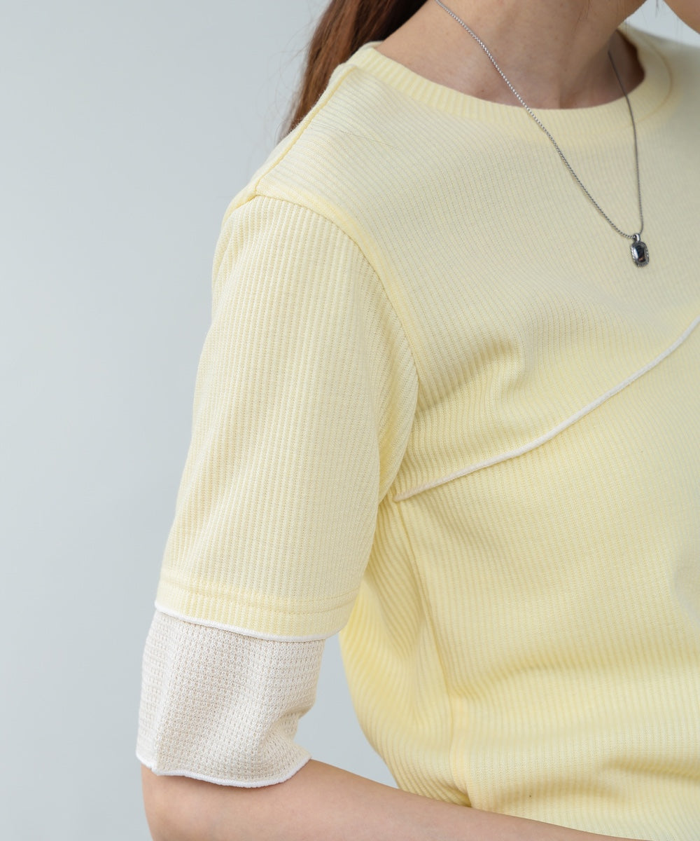 袖切り替えメローリブカットソー