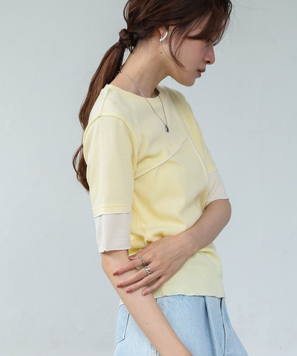 袖切り替えメローリブカットソー