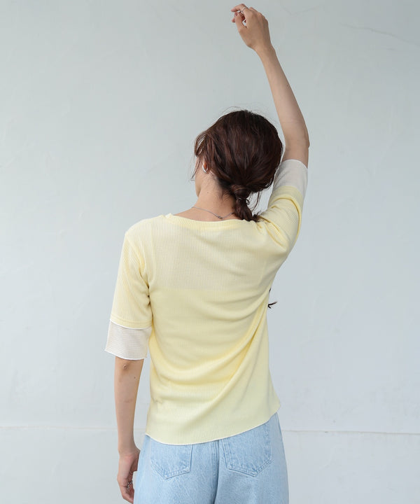 袖切り替えメローリブカットソー