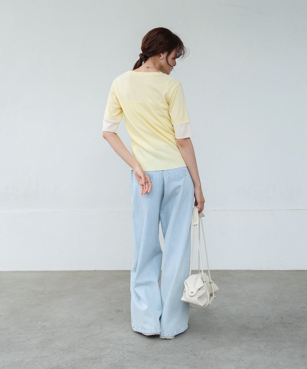 袖切り替えメローリブカットソー