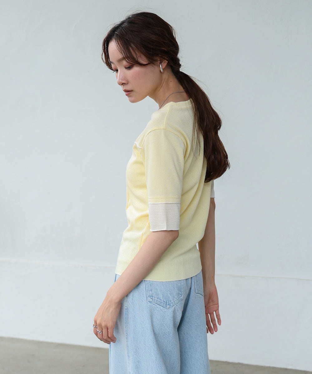 袖切り替えメローリブカットソー