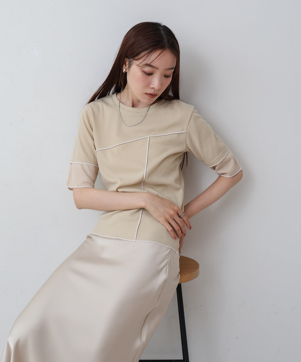 袖切り替えメローリブカットソー