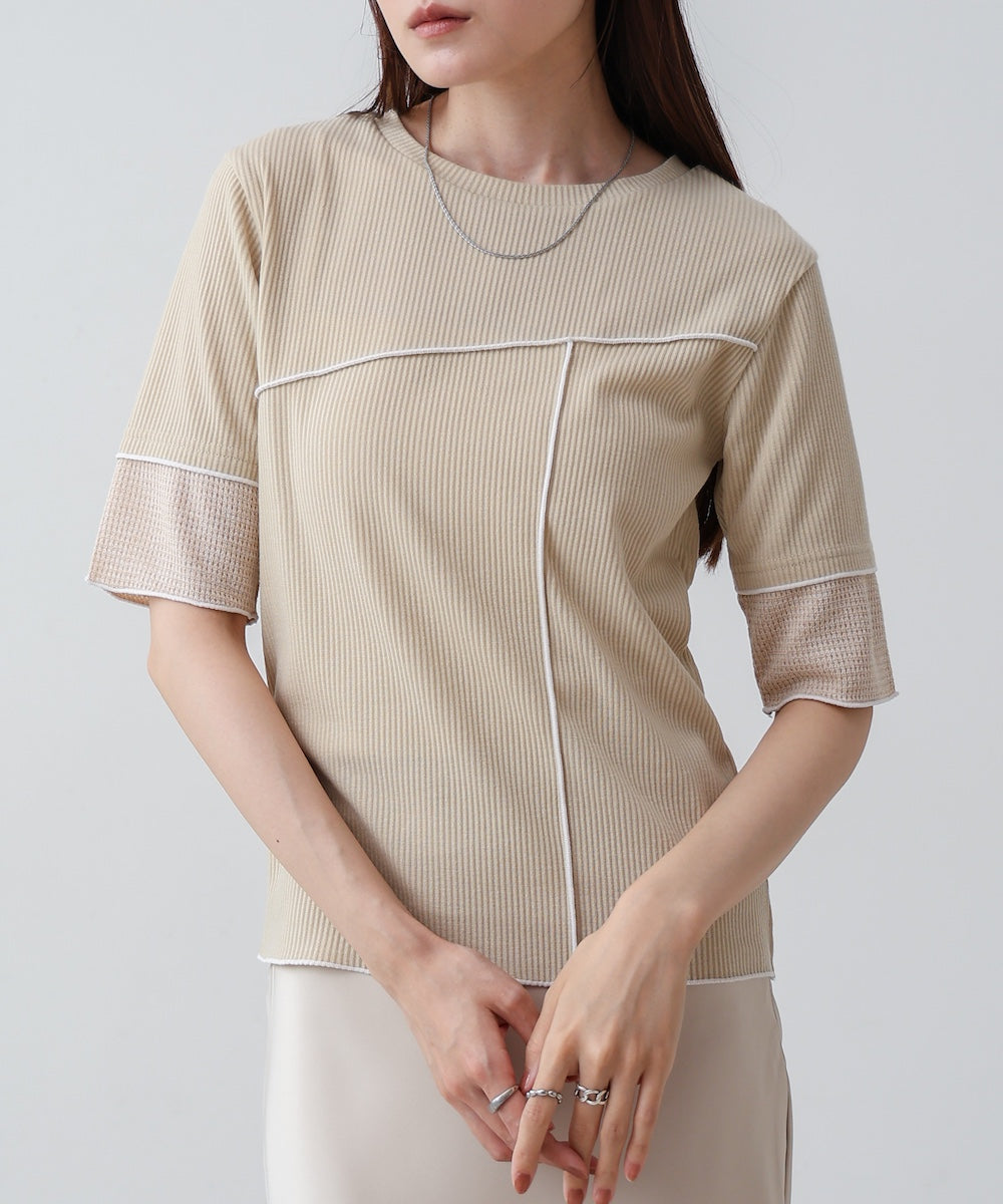 袖切り替えメローリブカットソー