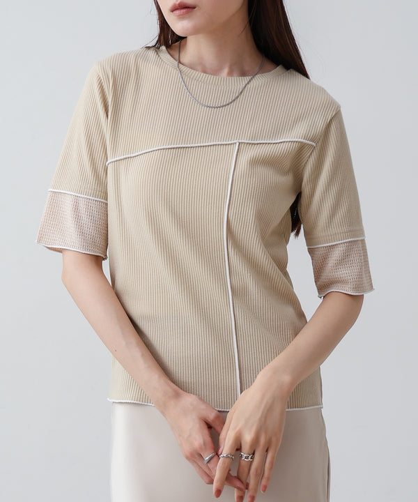 袖切り替えメローリブカットソー