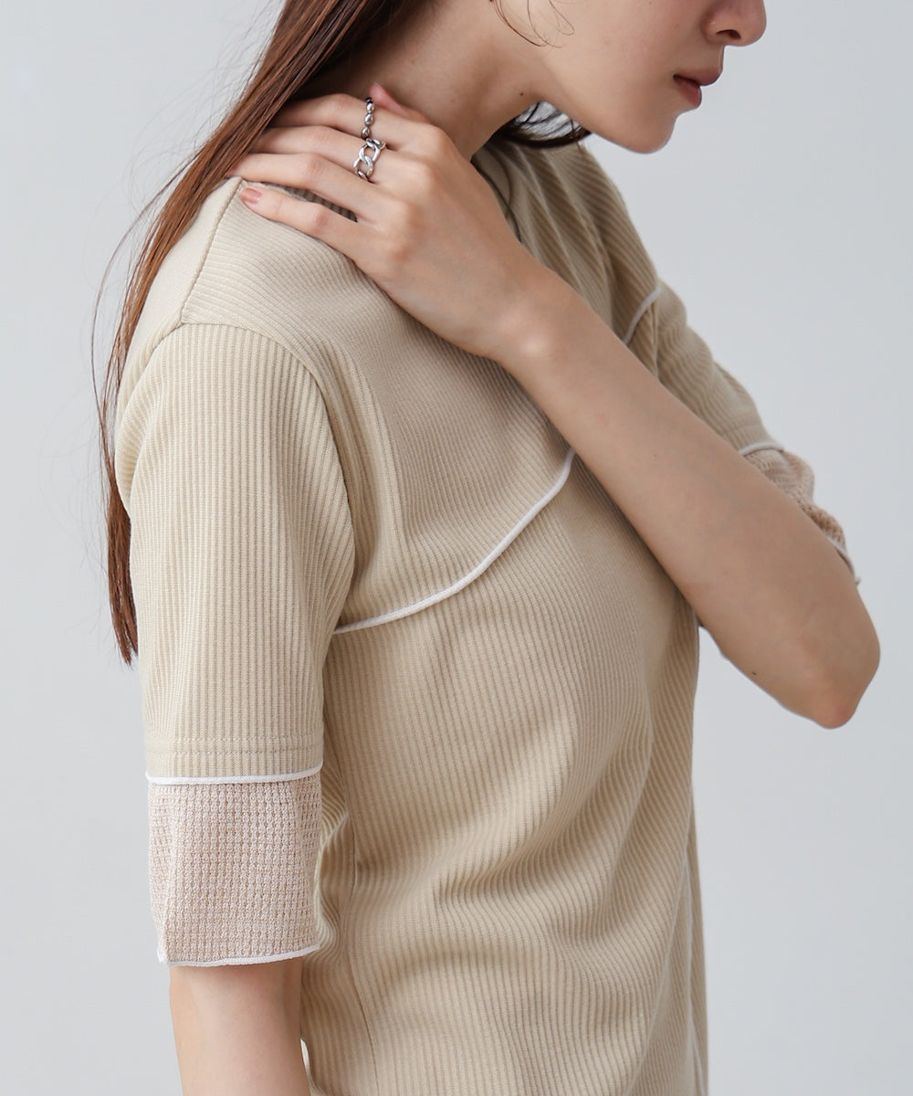 袖切り替えメローリブカットソー