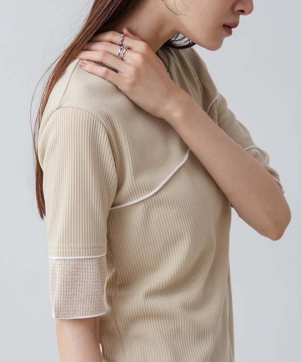 袖切り替えメローリブカットソー