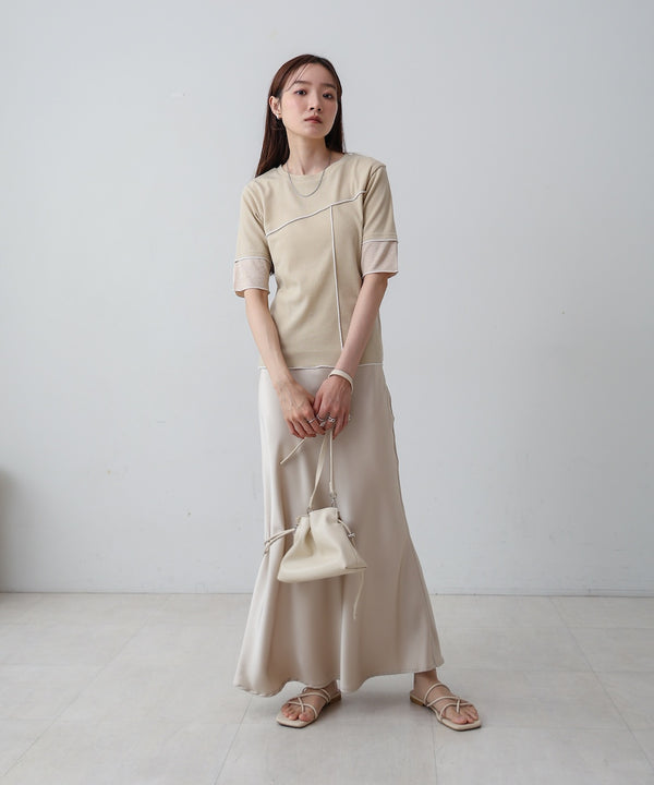 袖切り替えメローリブカットソー