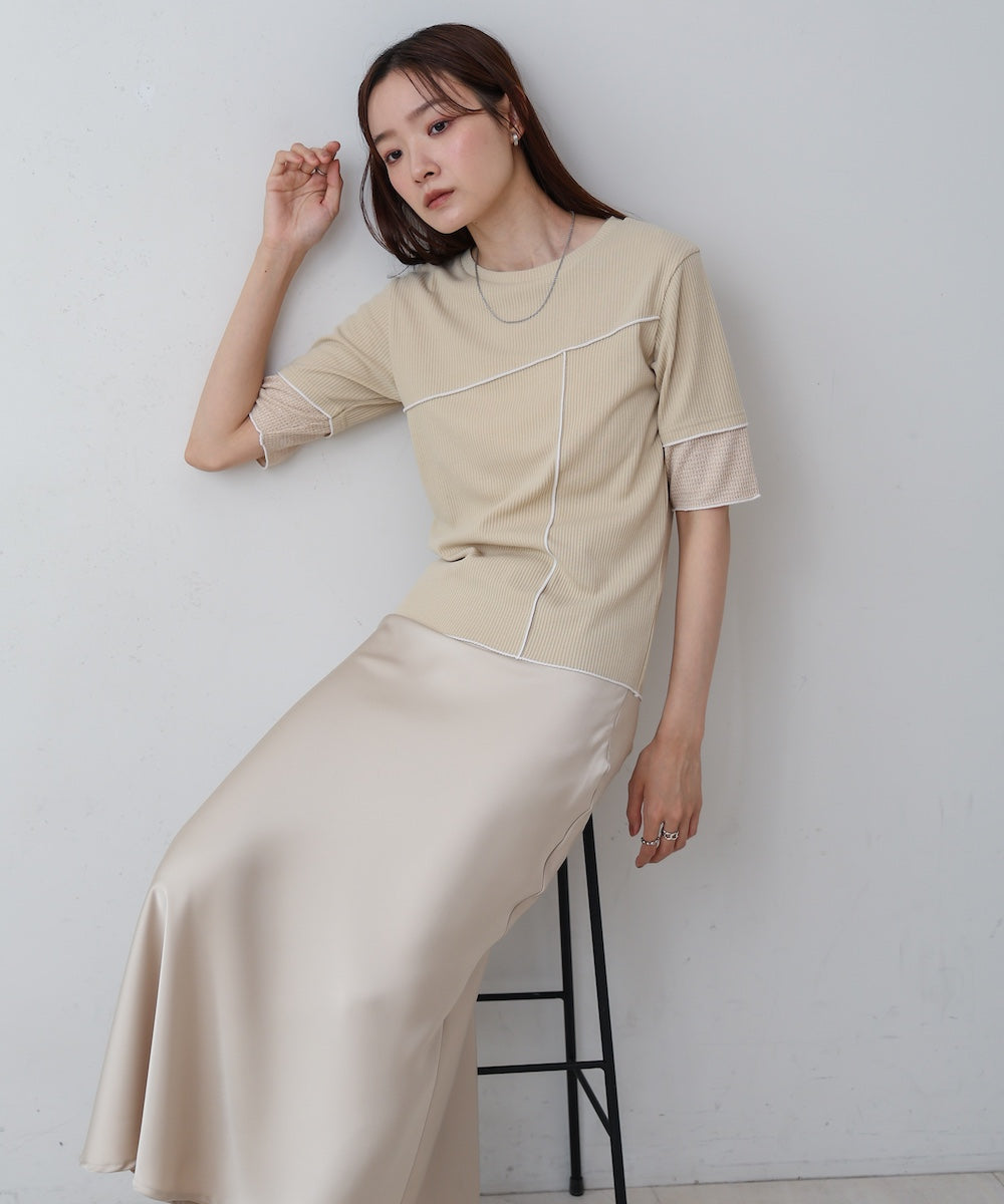 袖切り替えメローリブカットソー