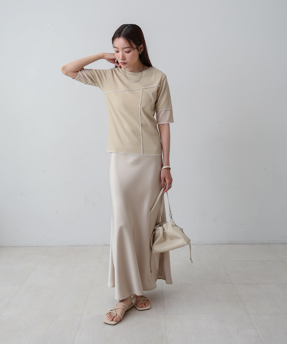 袖切り替えメローリブカットソー