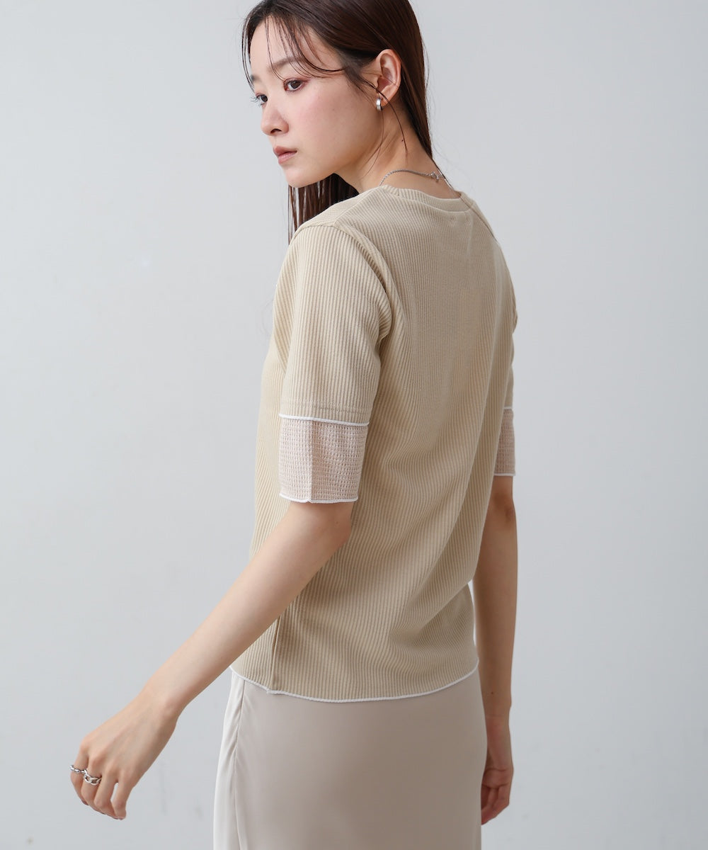 袖切り替えメローリブカットソー